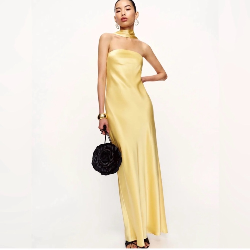 Reformation Oren Silk Strapless Maxi Dress Sunshine Yellow NWT XL - Picture 2 of 8